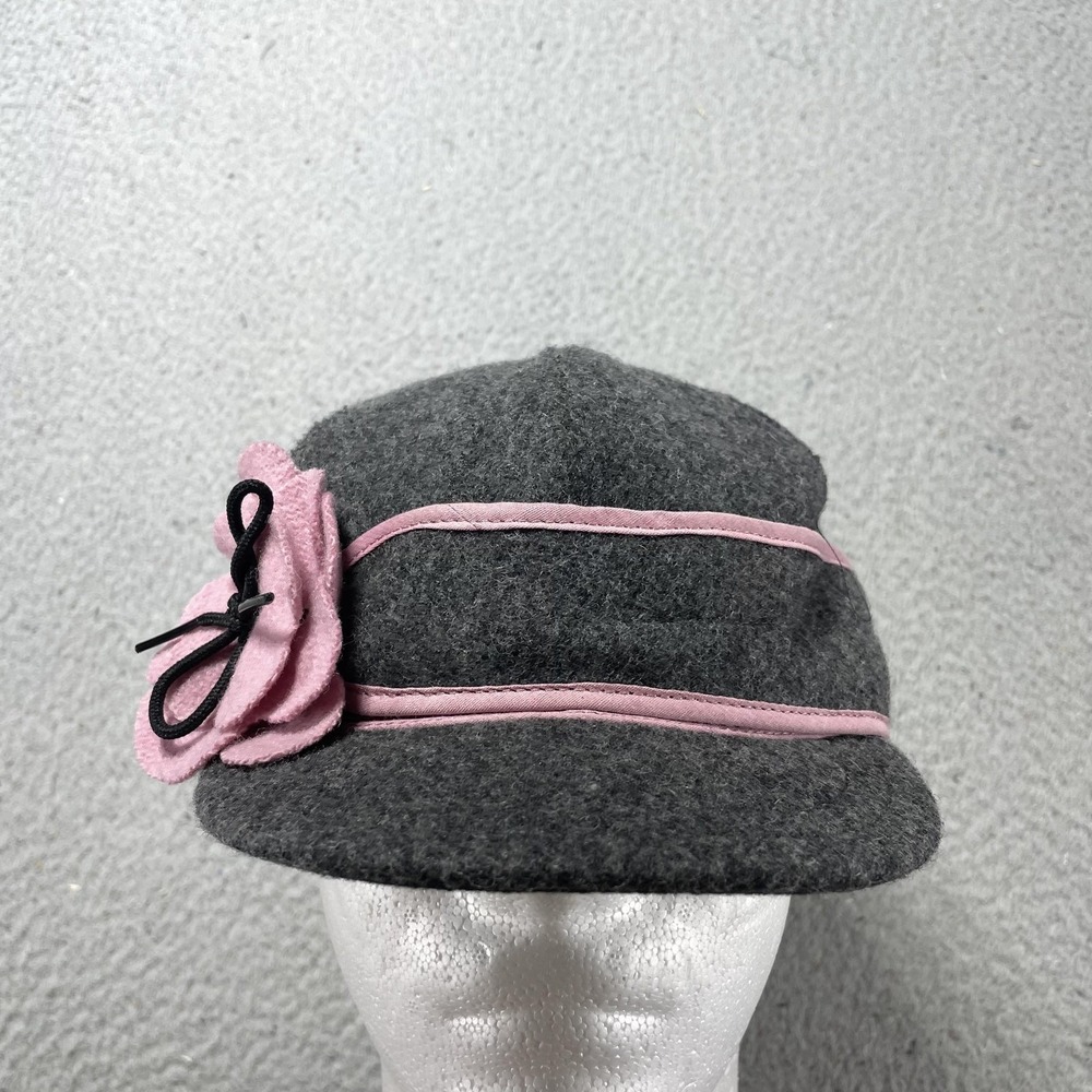 Stormy Kromer Hat Cap Fitted Womens 7 1/4 Gray Petal Pusher Wool Ear Flap Floral